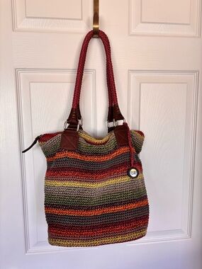 The Sak Multicolor Striped Hobo with Red Braided Handles